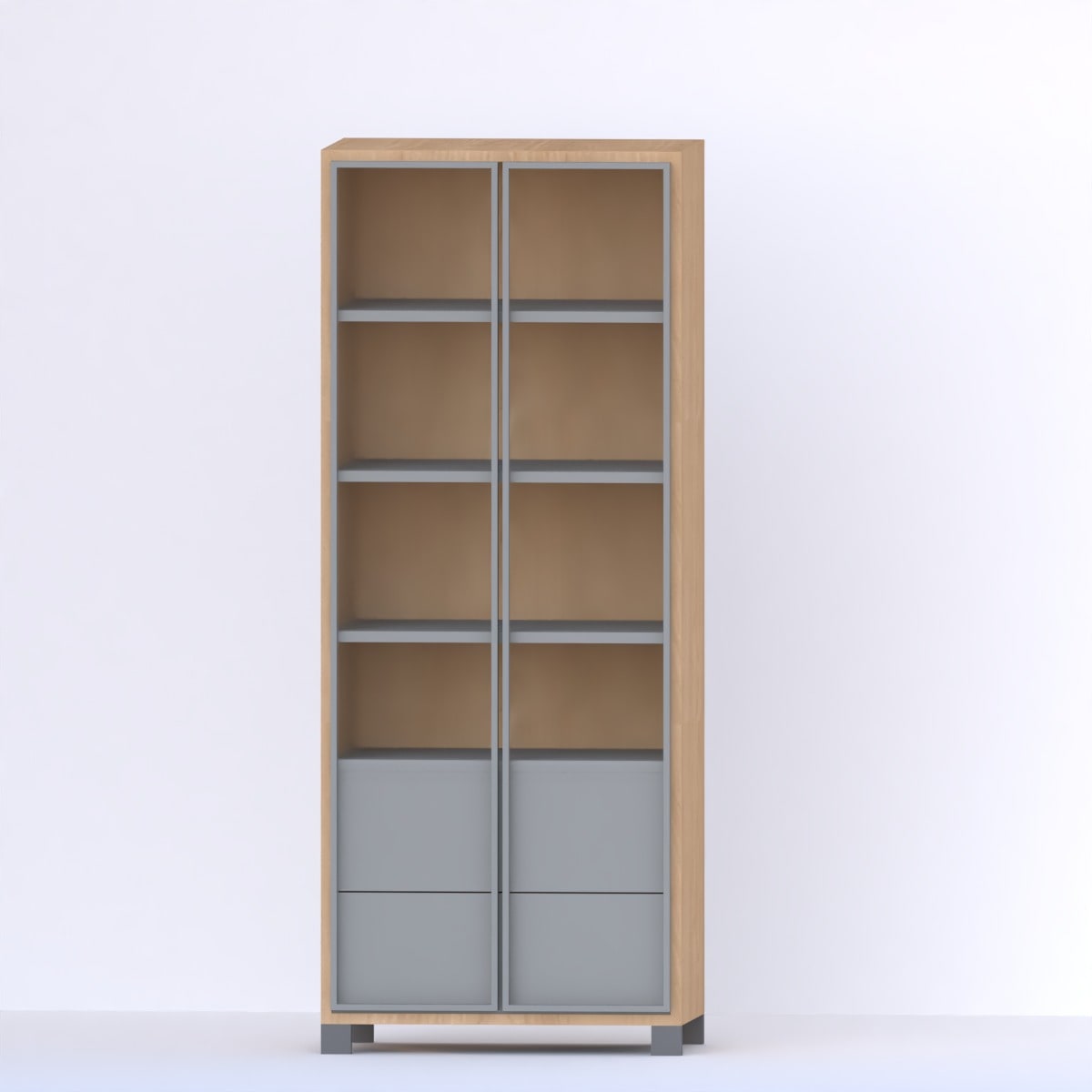Despensero vidriado 1,50 x 60 con dos puertas, estantes y dos cajones internos